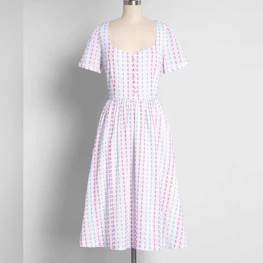 Colorful ModCloth sweetheart embroidered midi dress